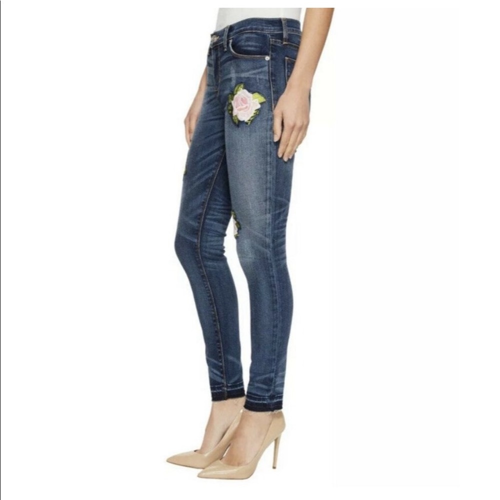 Hudson Nico Floral Pink Rose Embroidered Ankle Jeans Size 27